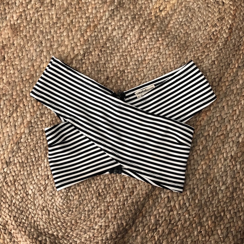 Off the shoulder black and white stripe crop top S